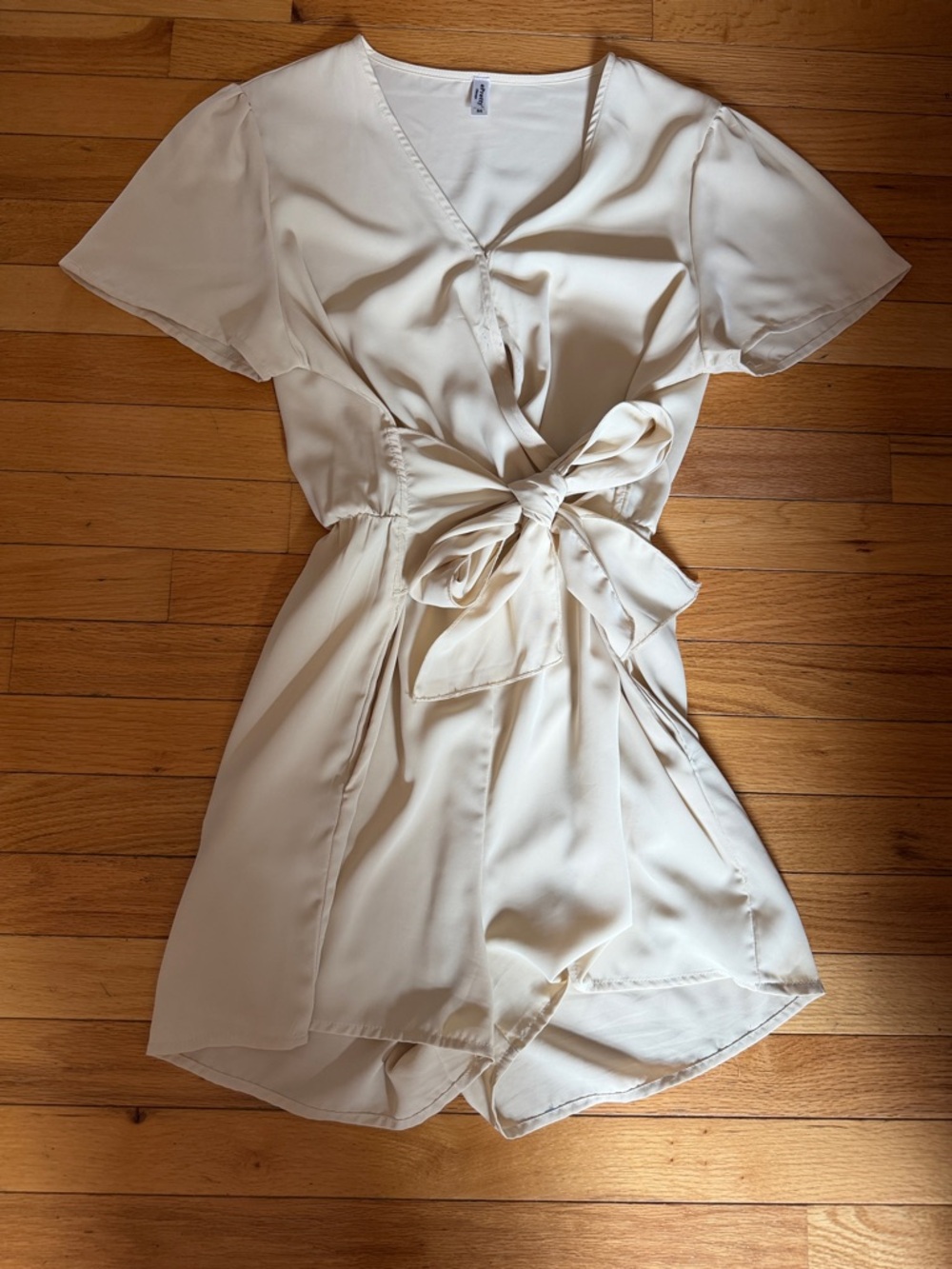 ePretty Cream Wrap Romper with Tie Waist